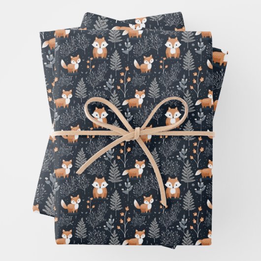海軍エレガントと茶色の森林冬の動物 ラッピングペーパーシート (インサイチュ)