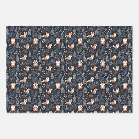 海軍エレガントと茶色の森林冬の動物 ラッピングペーパーシート (正面)