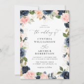 海軍エレガントと赤面のフローラのスクリプ結婚ト 招待状 (正面)