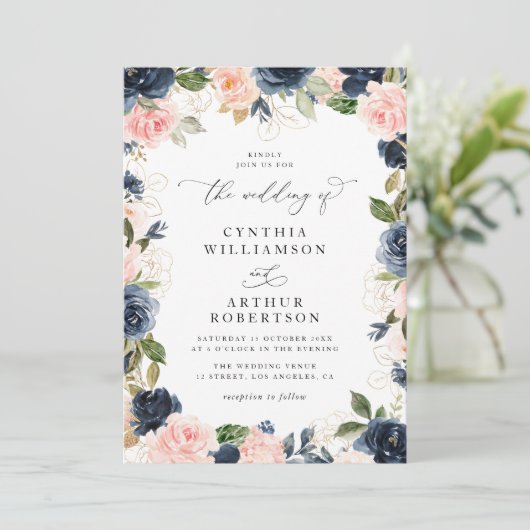 海軍エレガントと赤面のフローラのスクリプ結婚ト 招待状 (スタンド正面)