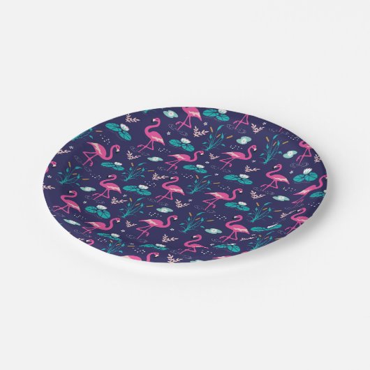 海軍エレガントのフラミンゴとライパド模様 ペーパープレート (アングル)
