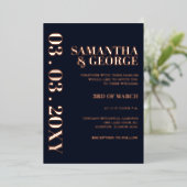 海軍エレガントバラ金ゴールドモダン結婚の 箔招待状 (立ち正面)