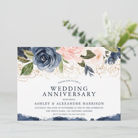 海軍エレガントフローラ金ゴールド結婚赤面記念日 招待状 (スタンド正面)