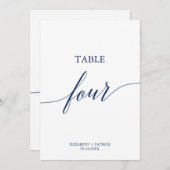 海軍エレガント書道表4つの表番号 招待状 (正面/裏面)