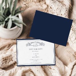 海軍エレガント植物紋章モノグラ結婚ム セーブザデート