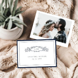 海軍エレガント植物紋章モノグラ結婚ム セーブザデート