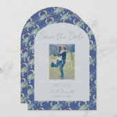 海軍エレガント水色カニの結婚式の日付を保存 招待状 (正面/裏面)