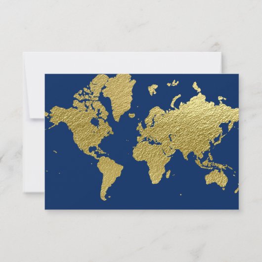 海軍エレガント金ゴールド世界地図結婚の 出欠カード (裏面)