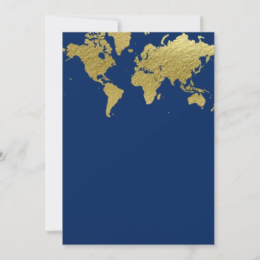 海軍エレガント金ゴールド世界地図結婚の 招待状 (裏面)