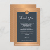 海軍エレガント銅金ゴールドメタリ結婚ック サンキューカード (正面/裏面)