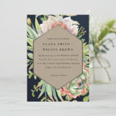 海軍クラフトデザートサボテンの葉の結婚式 招待状 (スタンド正面)