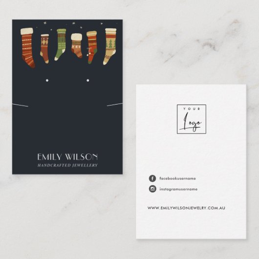 海軍クリスマスストッキングネックレスイヤリングディスプレイ 名刺 (正面/裏面)