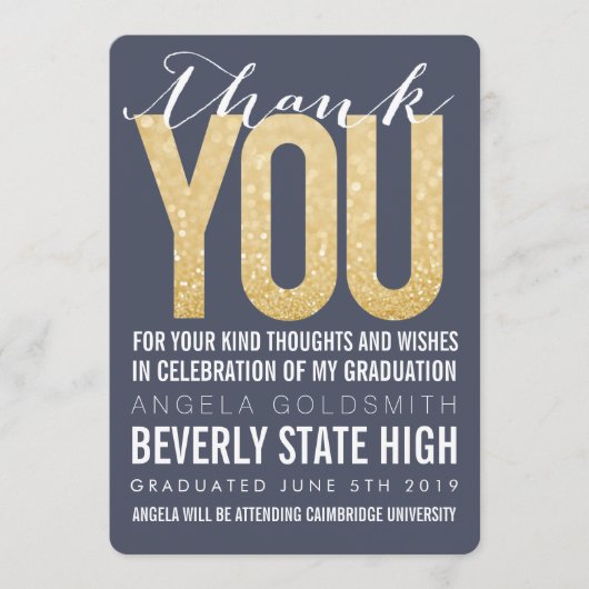 海軍グリッタータイポグラフィ卒業サンキューカード サンキューカード (正面)