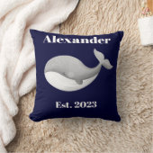 海軍グレー クジラのストライプ  ホワイトとネイビーブルー クッション (ブランケット)