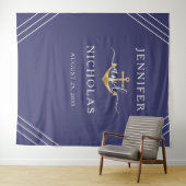 海軍ゴールドアンカー結婚式フォトブース背景 タペストリー (インサイチュ(横))