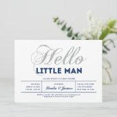 海軍シルバー |タイポグラフィモダンボーイ赤ちゃんシャワー 招待状 (スタンド正面)