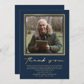 海軍シンプル·金ゴールド書道写真葬儀 サンキューカード (正面/裏面)