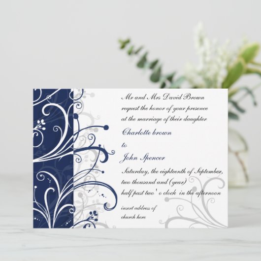 海軍スタイリッシュ結婚式招待状 招待状 (スタンド正面)