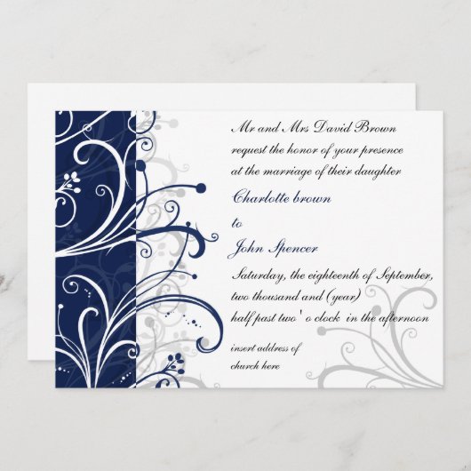 海軍スタイリッシュ結婚式招待状 招待状 (正面/裏面)