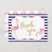 海軍ストライプなフラミンゴのサンキューカード サンキューカード (正面/裏面)