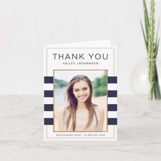海軍ストライプな卒業は挨拶状感謝していしています サンキューカード (正面)