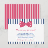 海軍ストライプな及びピンクの弓|ベビーシャワーは感謝していしています サンキューカード (正面/裏面)