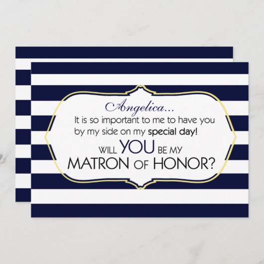 海軍ストライプのが私の名誉の母になる 招待状 (正面/裏面)