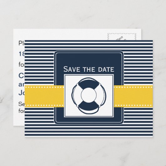 海軍ストライプのライフブイ航海のー、日付を保存 案内ポストカード (正面/裏面)