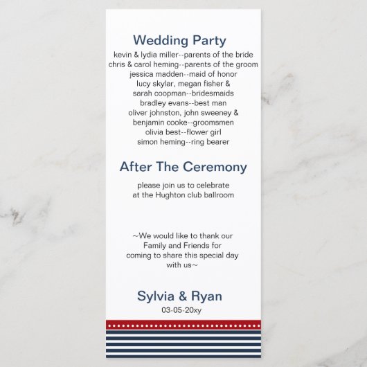 海軍ストライプ、舵、ウェディング航海のプログラム プログラム (裏面)