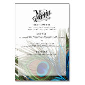 海軍ターコイズの孔雀の結婚式のテーブル + メニューカード テーブルナンバー (裏面)