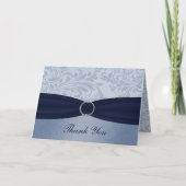海軍ダマスク織のフェイクなリボンのdiamanteのバックルの結婚式 サンキューカード (正面)