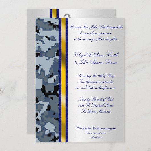 海軍デジタルカムフラージュの結婚式招待状 招待状 (正面/裏面)