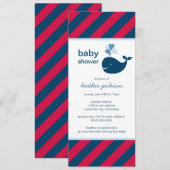 海軍ネイビーブルーレッドクジラ少年ベイビーシャワー 招待状 (正面/裏面)