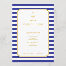 海軍ネイビー＆ゴールドのリハーサルディナー招待状