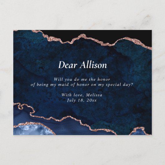 海軍バラの金ゴールド戦は私のメイド・オブ・オーナー（花嫁付き添い人） インビテーションポストカード (裏面)