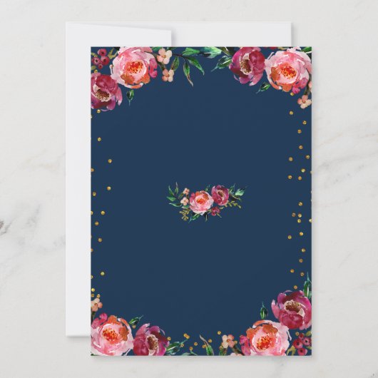 海軍バーガンディMarsalaの花の秋の結婚式の招待状 招待状 (裏面)