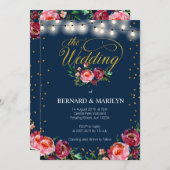 海軍バーガンディMarsalaの花の秋の結婚式の招待状 招待状 (正面/裏面)