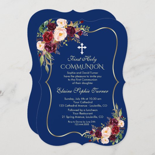 海軍バ王室のルガンディフローラ金ゴールド第一聖餐会 招待状 (正面/裏面)