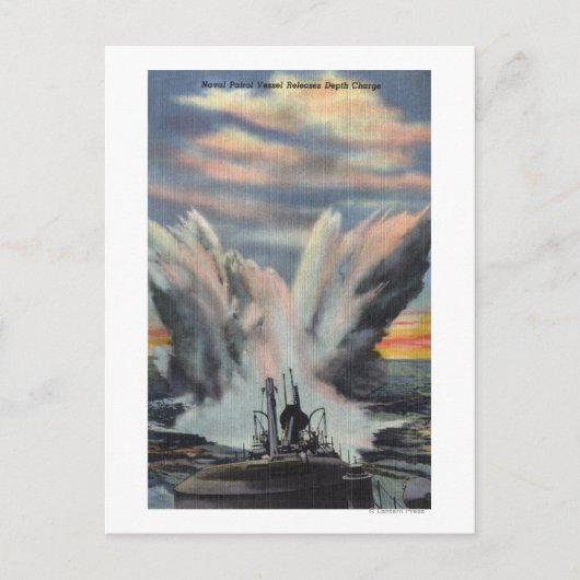 海軍パトロール船が深度チャージを解除 ポストカード (正面)