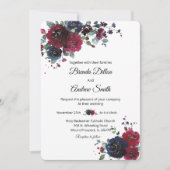 海軍パーソナライズされたとブルゴーニュ結婚ーズ 招待状 (正面)