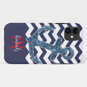 海軍パーソナライズなフェイクなグリッターのいかりシェブロン Case-Mate iPhoneケース (裏面(横))