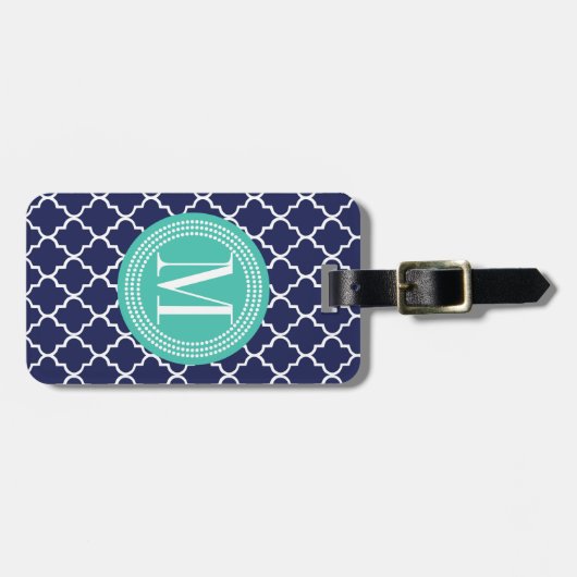 海軍パーソナライズなモロッコのタイルの格子 ラゲッジタグ (正面横)