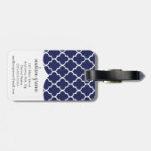 海軍パーソナライズなモロッコのタイルの格子 ラゲッジタグ (裏面横)