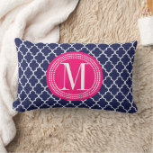 海軍パーソナライズなモロッコのタイルの格子 ランバークッション (ブランケット)