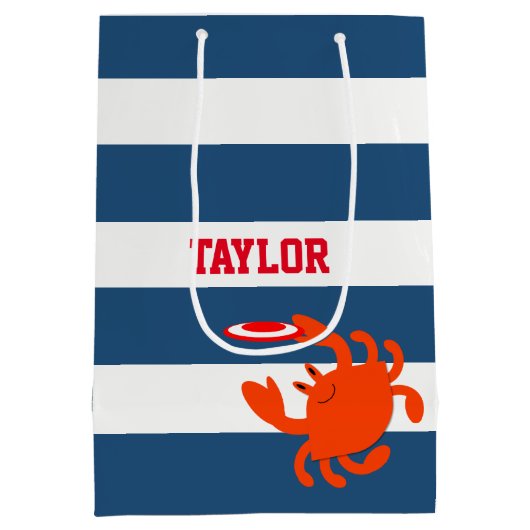 海軍パーソナライズな航海のなフリズビーのカニ ミディアムペーパーバッグ (裏面)