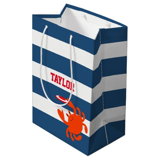 海軍パーソナライズな航海のなフリズビーのカニ ミディアムペーパーバッグ (裏面アングル)