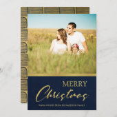 海軍フェイクな金ゴールドのミニマルなメリークリスマスの写真 シーズンカード (正面/裏面)