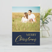 海軍フェイクな金ゴールドのミニマルなメリークリスマスの写真 シーズンカード (スタンド正面)