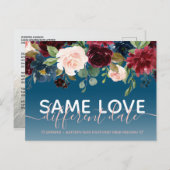 海軍フローラその他の日付の結婚タイポグラフィ写真 案内ポストカード (正面/裏面)