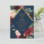 海軍ブルゴーニュと金ゴールドフォイルboho冬の結婚式 招待状 (スタンド正面)